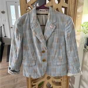 Plaid Blazer in Blue and Tan